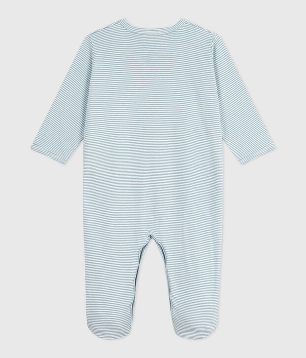 Babies' pinstriped cotton pyjama suit blue/white