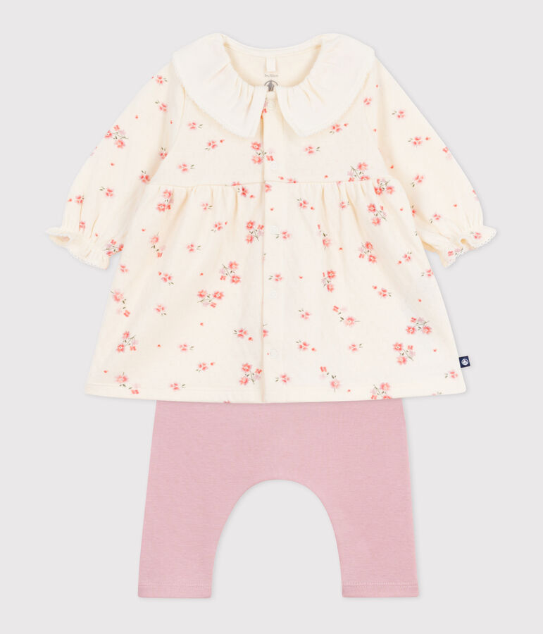 Babies' floral print dress with a collar and leggings in cotton MILK /MULTICO