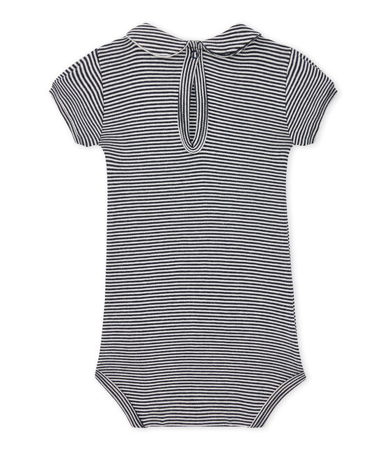 Baby girl's bodysuit with striped collar SMOKING blue/LAIT white
