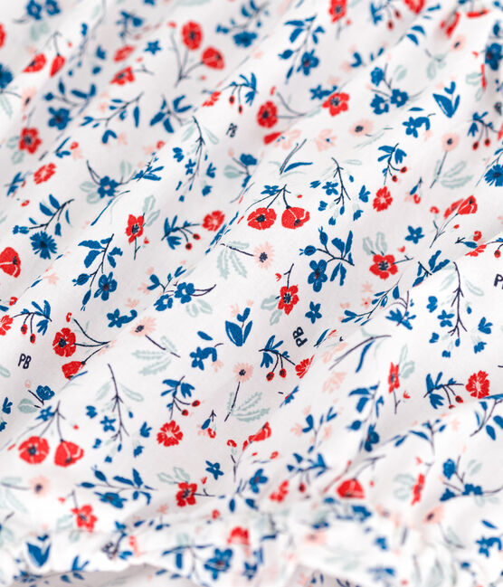 Babies' poplin bloomers printed with little flowers MARSHMALLOW white/MULTICO white