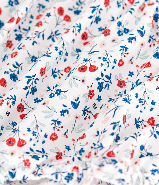 Babies' poplin bloomers printed with little flowers white/multicolor