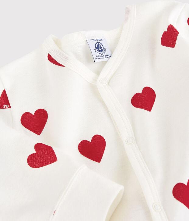 Cotton baby sleepsuit with hearts (footless) white/red