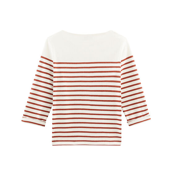 Women's long-sleeved stripy breton top MARSHMALLOW white/COPPER pink