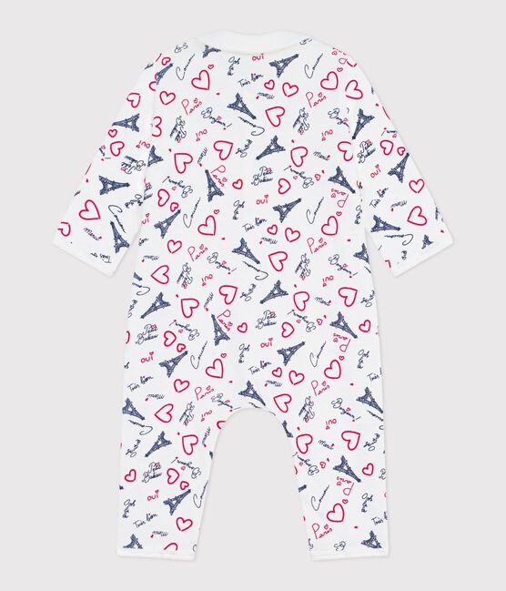 Babies' Paris-print footless cotton pyjama suit MARSHMALLOW white/MULTICO white