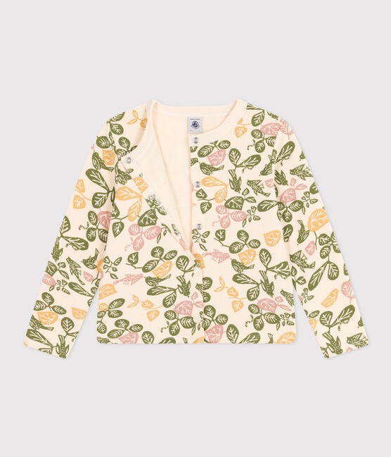 Girls' Cotton Cardigan AVALANCHE white/MULTICO