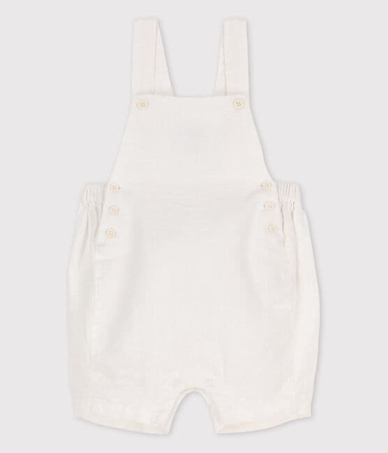 Babies' Linen Dungaree Shorts ECUME white