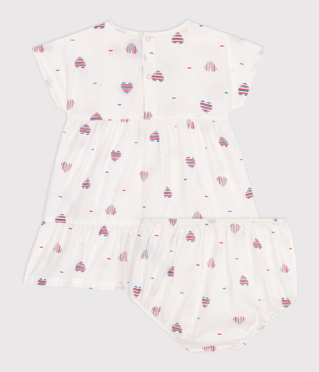 Babies' short-sleeved cotton dress and bloomers printed with hearts Ecru/multicolor
