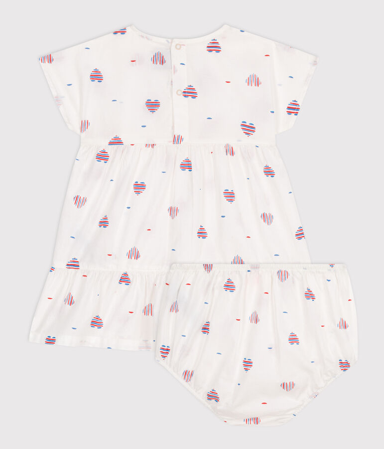 Babies' short-sleeved cotton dress and bloomers printed with hearts Ecru/multicolor