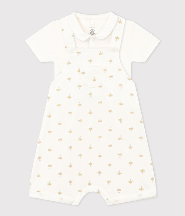 Baby cotton overalls and bodysuit set white/multicolor
