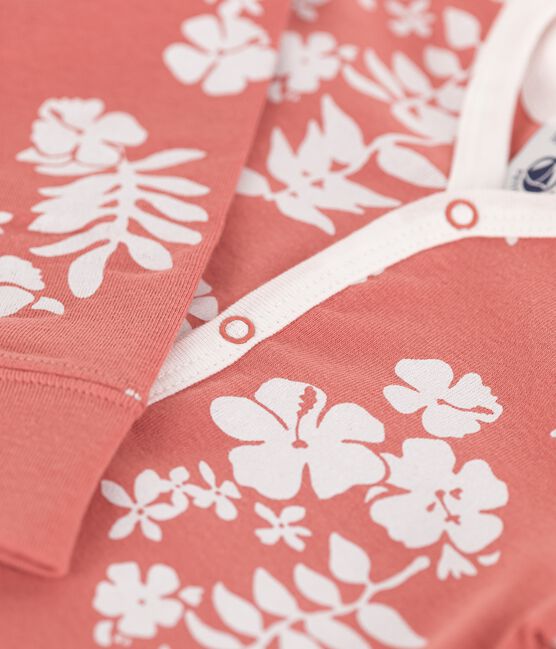 Babies' Hawaiian Themed Cotton Sleepsuit with Detachable Feet PAPAYE pink/MARSHMALLOW