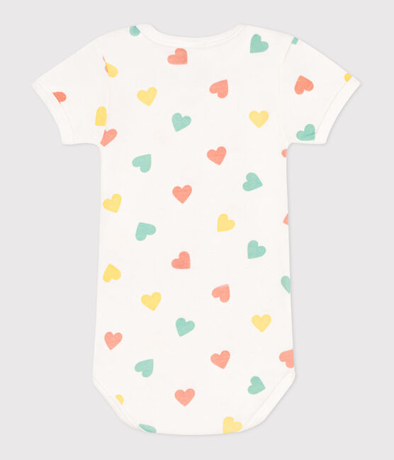 Babies' short-sleeved printed cotton body MARSHMALLOW blue/AQUATIC