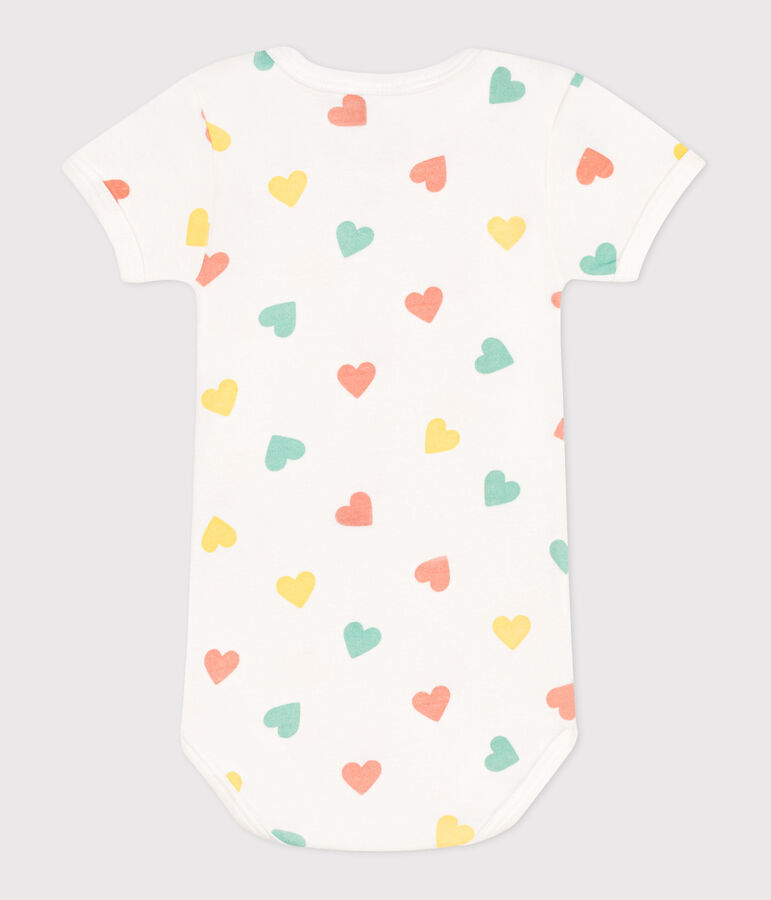 Babies' short-sleeved printed cotton body white/blue