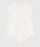 Babies' dress in cotton/linen with short sleeves and bloomers MARSHMALLOW white