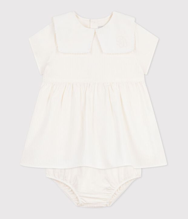 Babies' dress in cotton with short sleeves and bloomers white