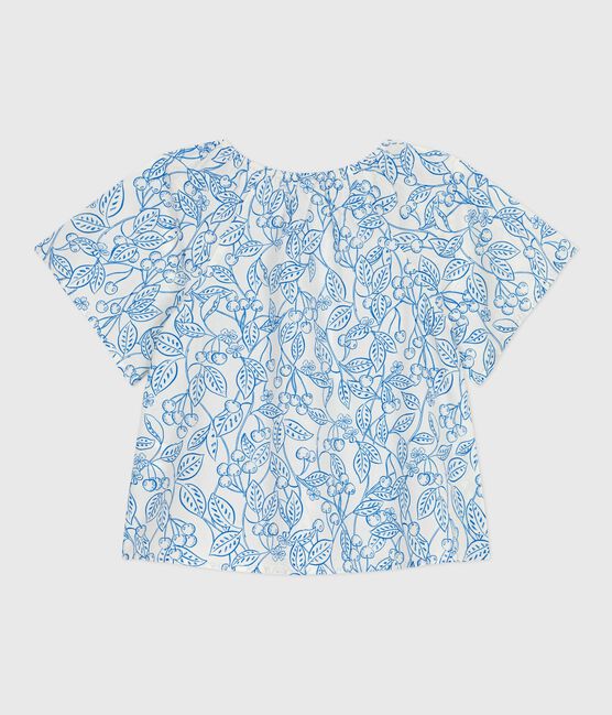 Children's short-sleeved cherry print cotton blouse MARSHMALLOW blue/PORCELANA