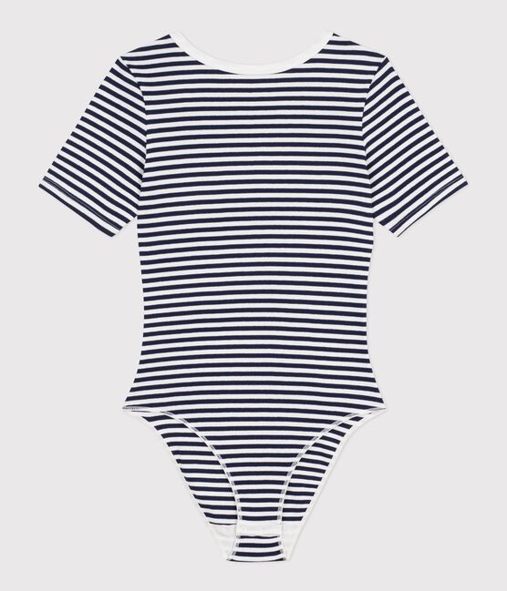 Women's short-sleeved stripy cotton body SMOKING blue/MARSHMALLOW white