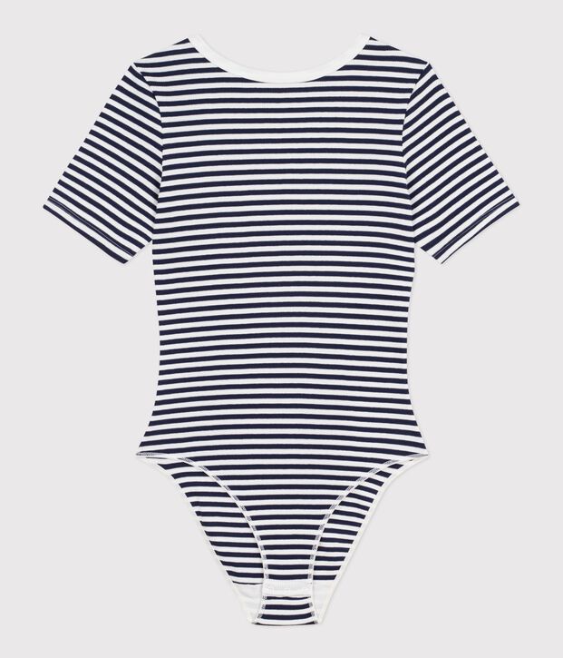 Women's short-sleeved stripy cotton body blue/white