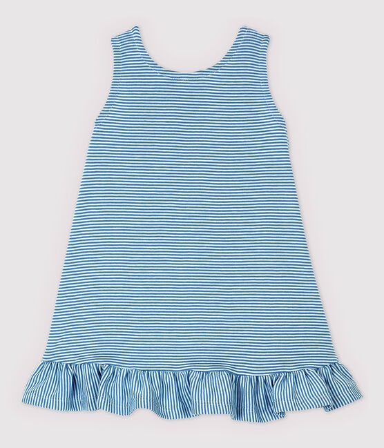Babies' Organic Cotton Dress ALASKA blue/ECUME white