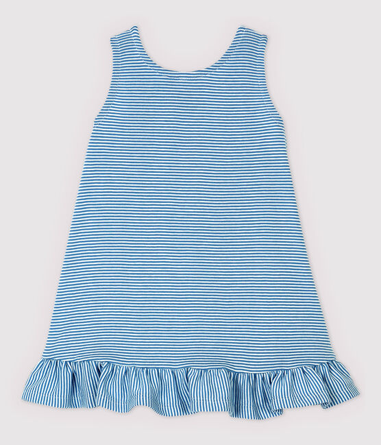 Babies' Organic Cotton Dress ALASKA blue/ECUME white