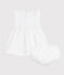 Babies' plain and embroidered sleeveless cotton dress with matching bloomers ECUME white