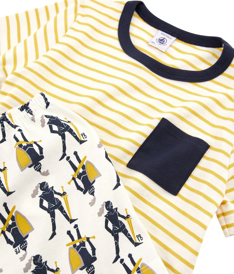 Boys' cropped ribbed pyjamas white/multicolor