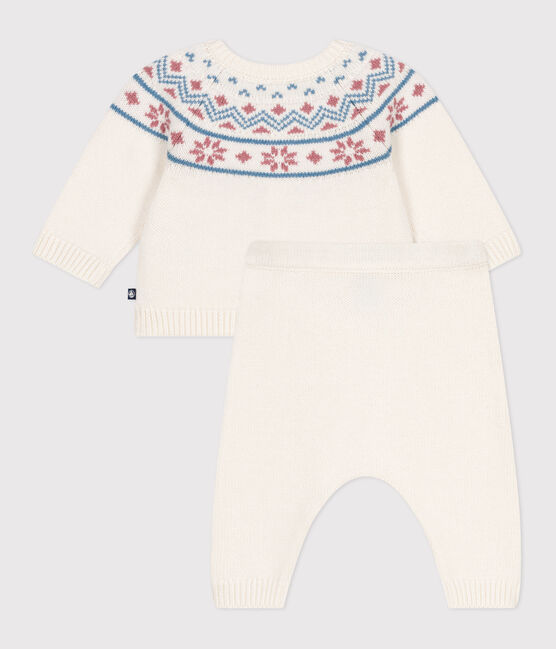 Babies' 2-piece knitted outfit with a jacquard knit cardigan MARSHMALLOW white/CHARME pink