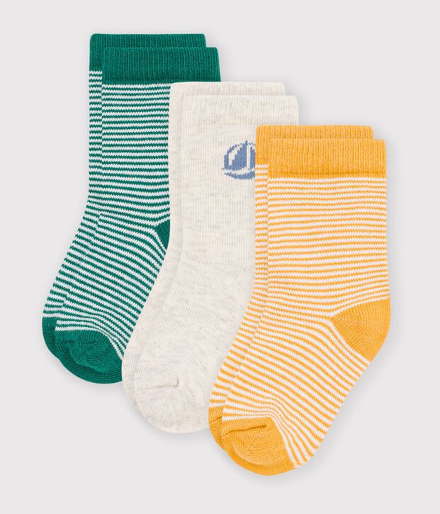 3 pairs of babies' stripy cotton socks multicolor