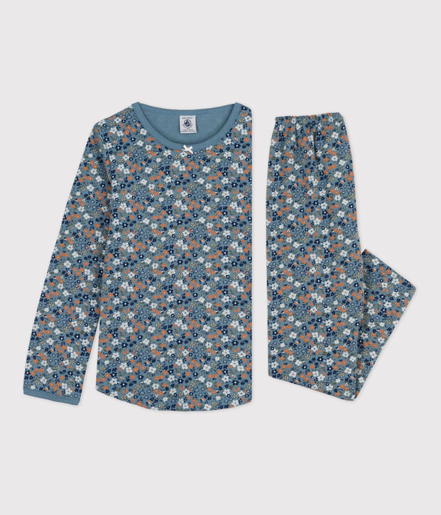 Girls' Floral Cotton Pyjamas blue/multicolor