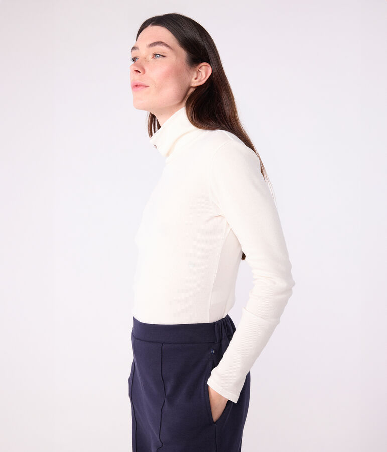 The Iconic rollneck for women in wool and cotton Ecru