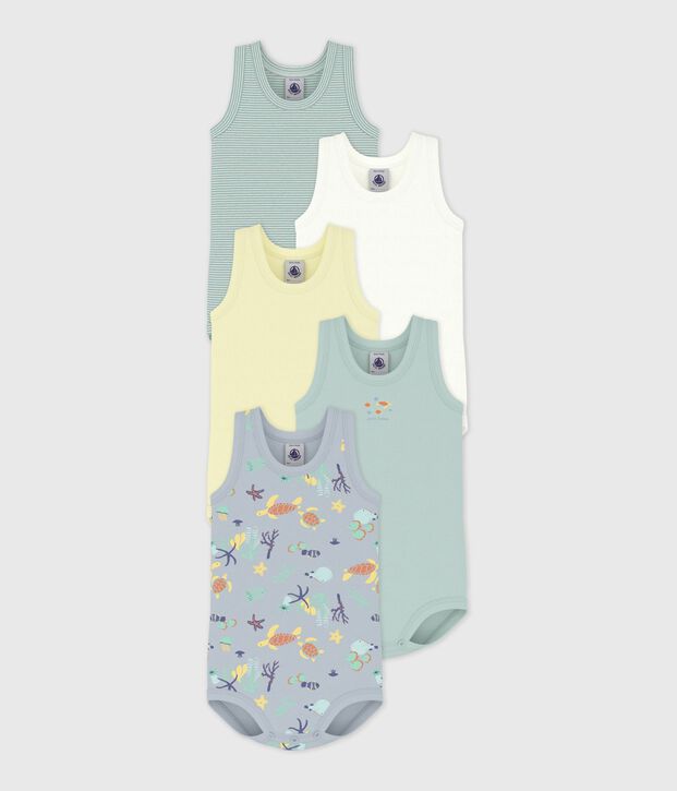 Pack of babies' sleeveless printed cotton bodies multicolor