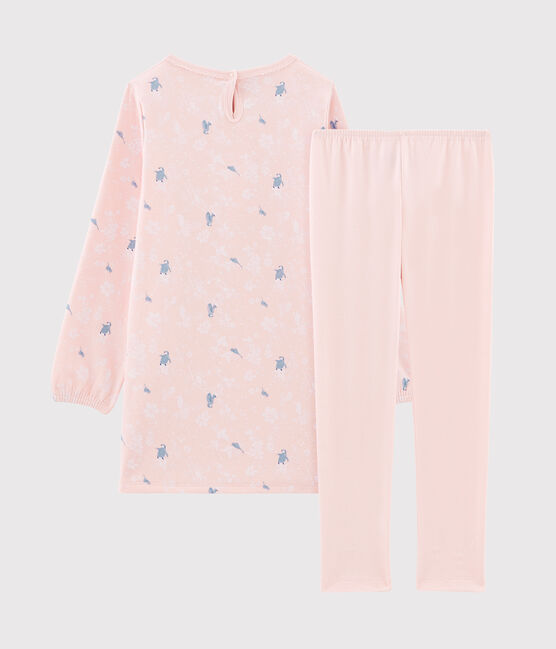 Girls' Long-Sleeved Double-Sided Jersey Nightdress with Penguin Print MINOIS pink/MULTICO white