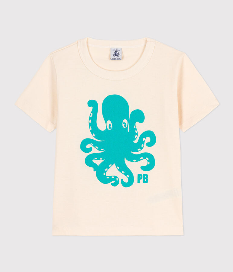 Boys' Short-Sleeved Flocked T-Shirt Ecru