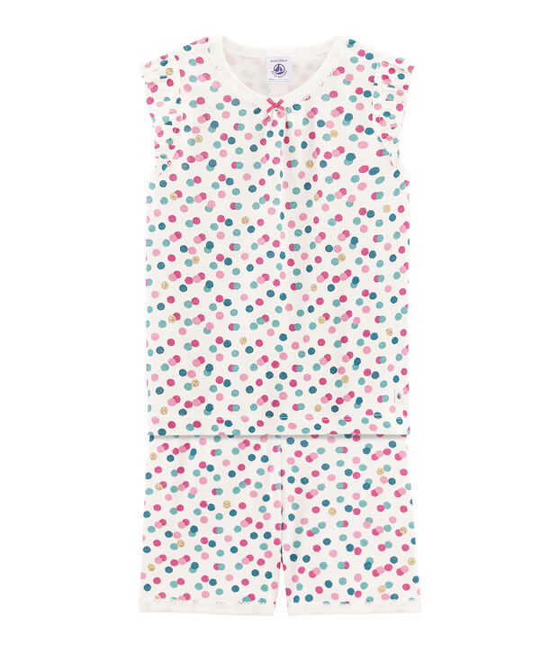 Girls' cropped ribbed pyjamas white/multicolor