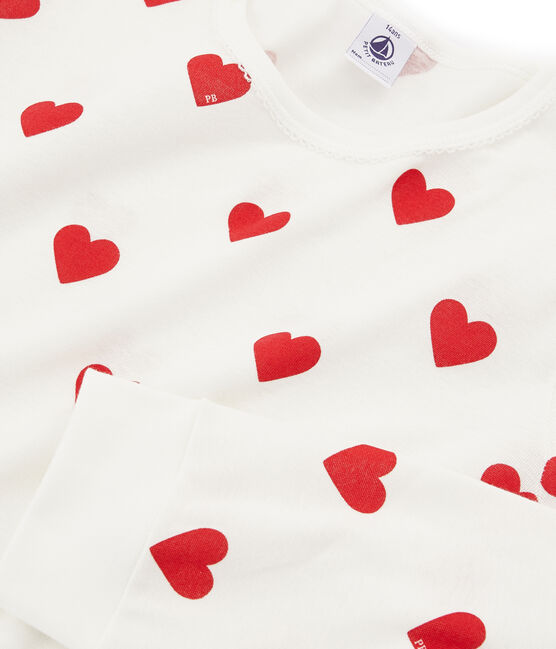 Girls - Boys' Ribbed Pyjamas MARSHMALLOW white/TERKUIT red