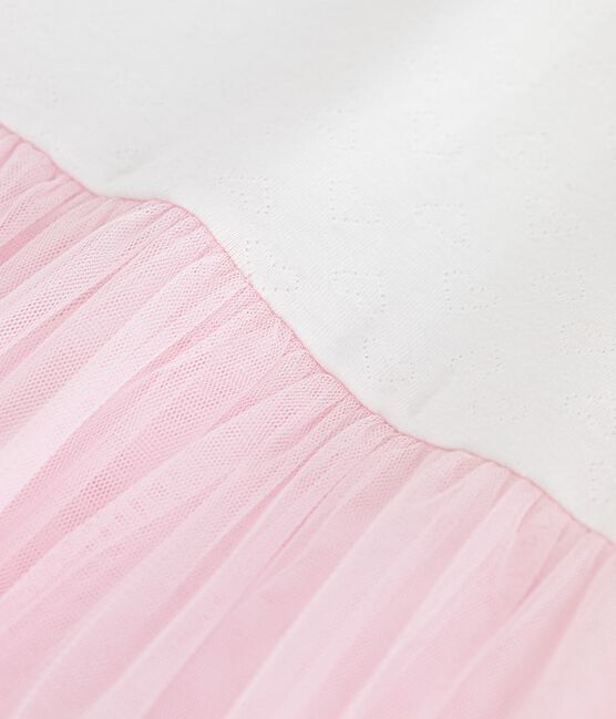 Children's short-sleeved cotton and tulle heart-patterned dress ECUME pink/BARELY
