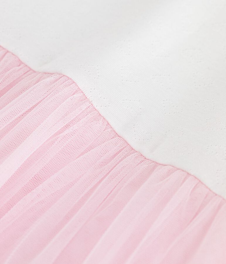 Children's short-sleeved cotton and tulle heart-patterned dress white/pink