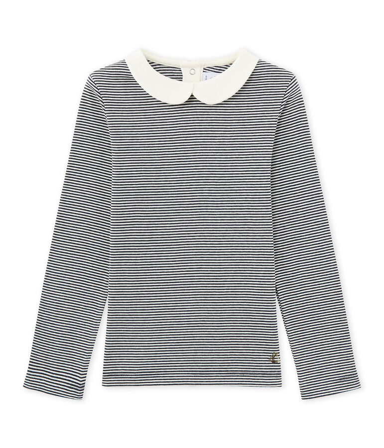 Girls' long-sleeved ribbed T-shirt blue/white
