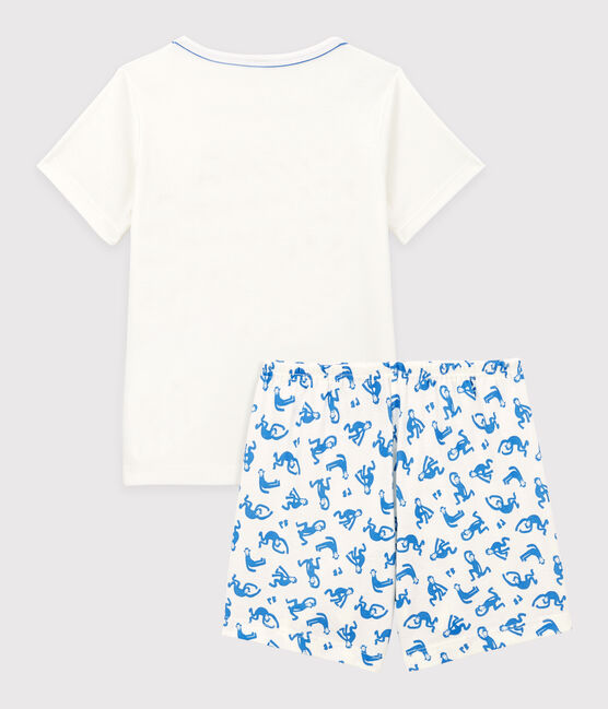 Boys' Cotton Short Pyjamas MARSHMALLOW white/BRASIER blue