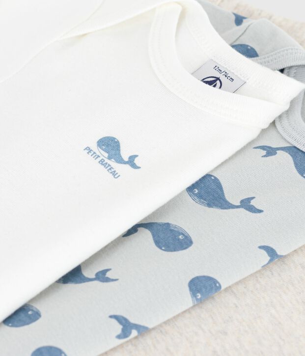 Pack of short-sleeved whale pattern cotton bodies for babies multicolor