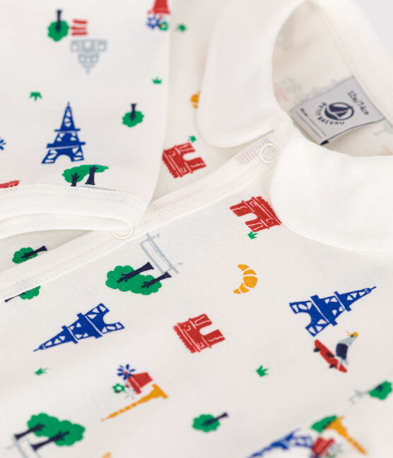 Babies' Paris Print Footless Cotton Pyjamas MARSHMALLOW white/MULTICO white