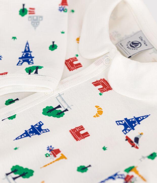 Babies' Paris Print Footless Cotton Pyjamas white/multicolor