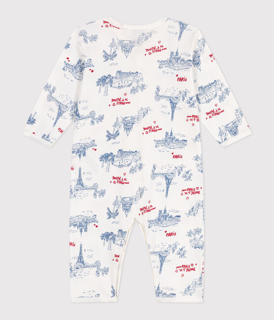 Babies' footless cotton Paris-themed pyjamas MARSHMALLOW white/MULTICO white