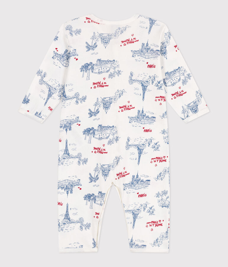 Babies' footless cotton Paris-themed pyjamas white/multicolor