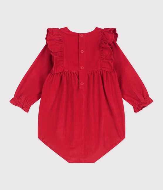 Babies' short corduroy playsuit with smocking and ruffles TERKUIT red