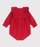 Babies' short corduroy playsuit with smocking and ruffles TERKUIT red