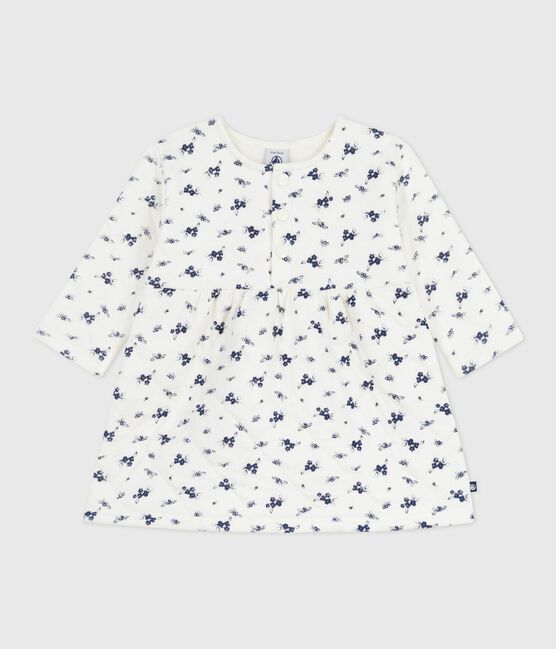 Babies' long sleeved floral-print cotton dress MILK blue/SOIR