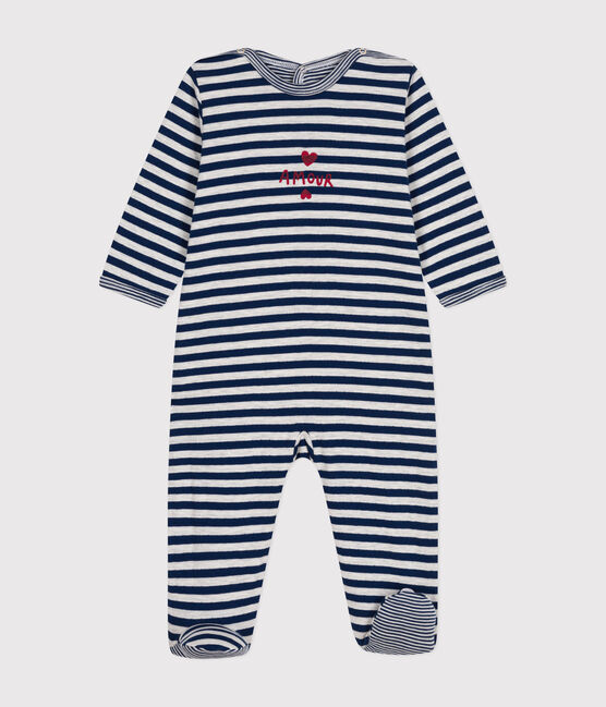 Babies' Stripy Tube Knit Pyjamas MEDIEVAL blue/MONTELIMAR