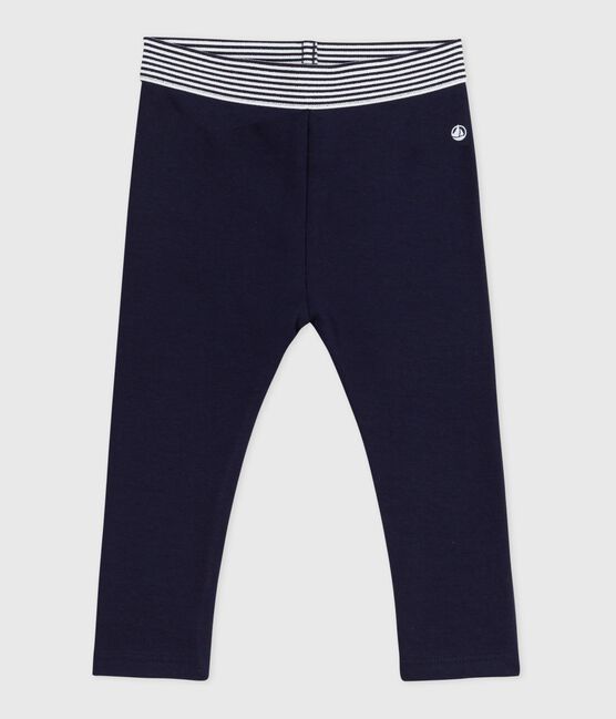 Babies' thick plain cotton jeggings SMOKING blue
