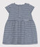 Babies' Striped Short-Sleeved Slub Jersey Dress MEDIEVAL blue/MARSHMALLOW white
