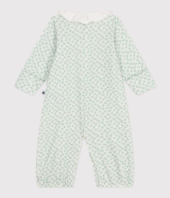 Babies' floral cotton one-piece/sleep sack MARSHMALLOW white/MULTICO white